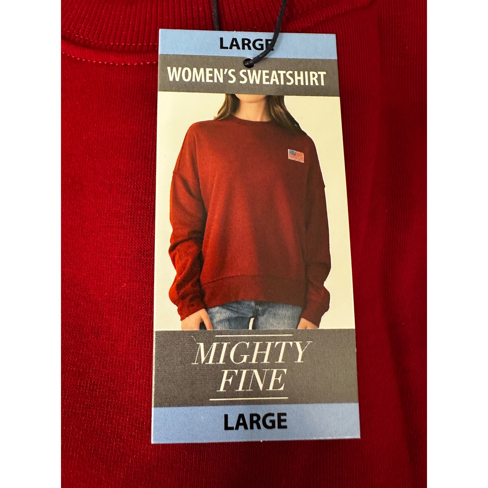 Mighty Fine Womens Red American Flag Patch Crew Neck Sweatshirt Large Nwt